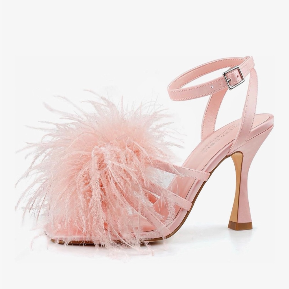 Pink Feathered Satin Heels
